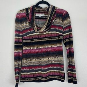 💔SOLD💔Trina Turk Silk Striped Cowlneck Top. Size S